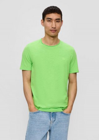s.Oliver T-Shirt mit Flammgarn-Struktur und Logo-Print - grün