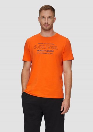 s.Oliver T-Shirt mit Logo-Motiven aus reiner Baumwolle - orange