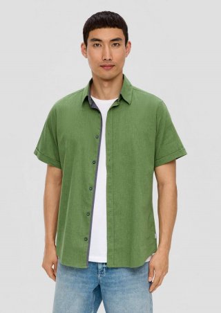 s.Oliver Slim Fit: Kurzarmhemd mit Chambray-Details - bambusgrün