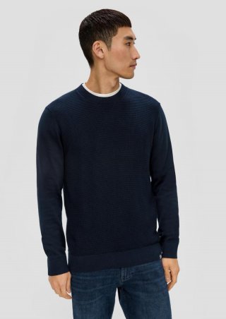 s.Oliver Strickpullover mit Waffelpiqué-Muster - navy