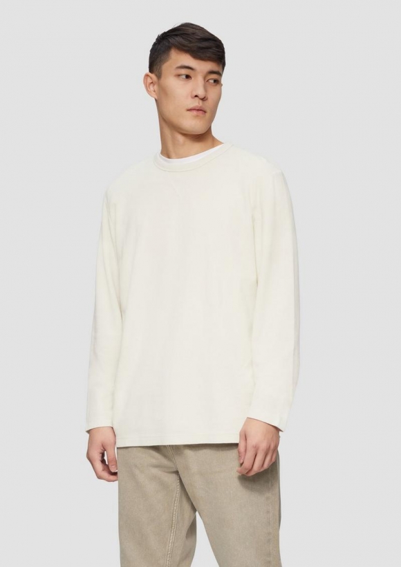 s.Oliver Langarmshirt mit Waffelstruktur und sportiven Details - wollweiß
