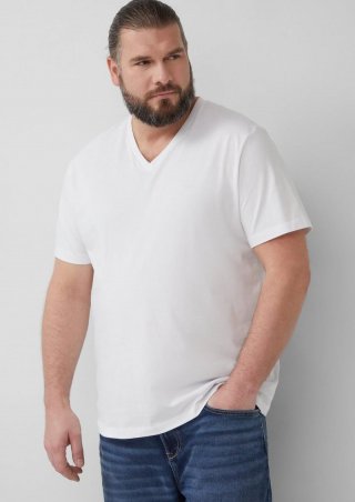s.Oliver Jersey-T-Shirt mit V-Ausschnitt und Logo - weiß