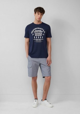 s.Oliver Cargo-Bermuda mit Straight Leg und Label-Details - tiefblau