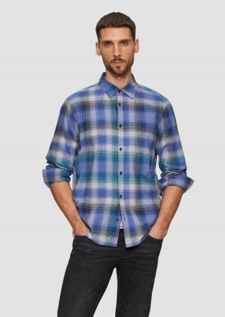 s.Oliver Regular Fit: Kariertes Hemd aus Baumwollstretch mit Brusttasche - ozeanblau