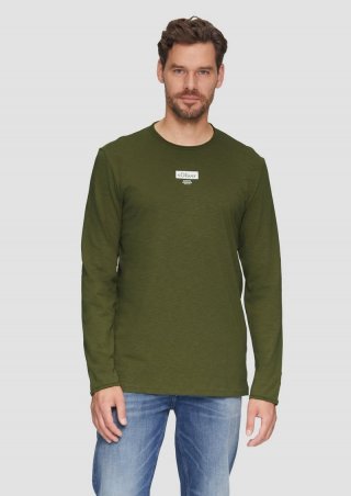 s.Oliver Logo-Shirt mit Rollkante und Flammgarnstruktur - guacamole