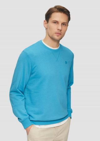 s.Oliver Crew Neck-Sweatshirt aus Baumwollmix mit Logo-Stickerei - pastelltürkis
