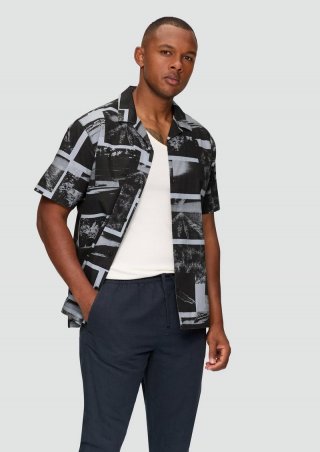 s.Oliver Resorthemd aus Baumwolle mit All-over-Print - himmelblau