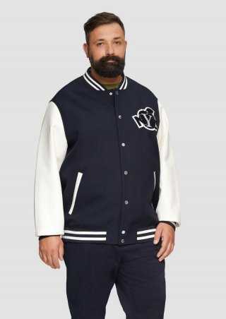 s.Oliver Collegejacke aus Twill und Lederimitat - navy