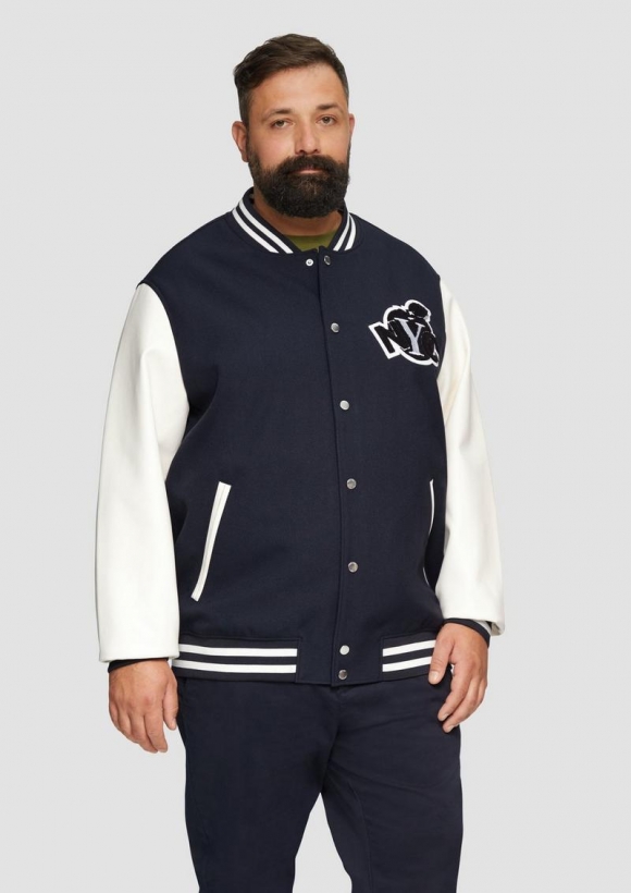 s.Oliver Collegejacke aus Twill und Lederimitat - navy