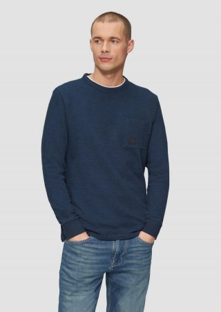 s.Oliver Meliertes Longsleeve mit aufgesetzter Brusttasche - navy