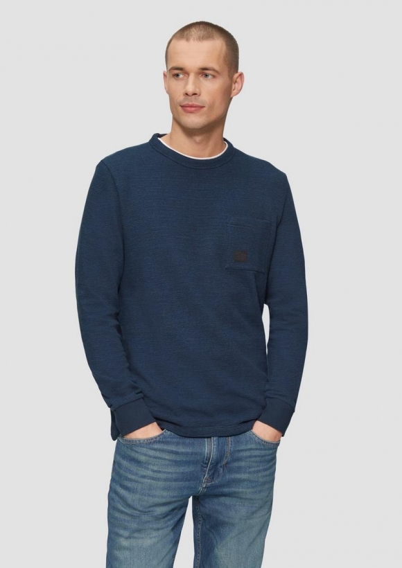 s.Oliver Meliertes Longsleeve mit aufgesetzter Brusttasche - navy