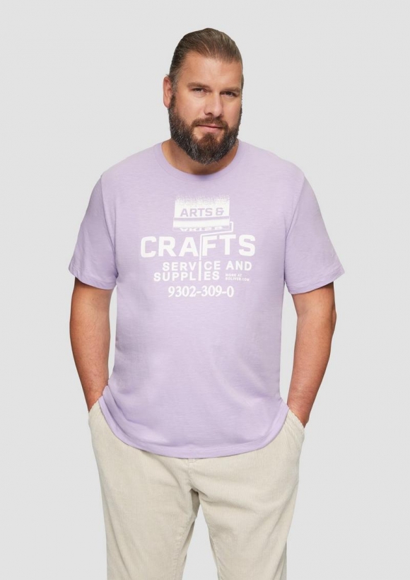 s.Oliver Baumwoll-T-Shirt mit Frontprint und Flammgarnstruktur - lavendel