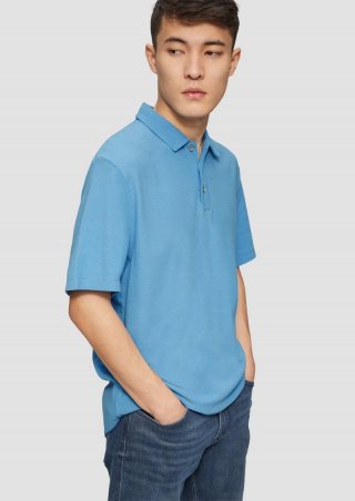 s.Oliver Poloshirt mit Waffelstruktur und Logo-Patch - royalblau