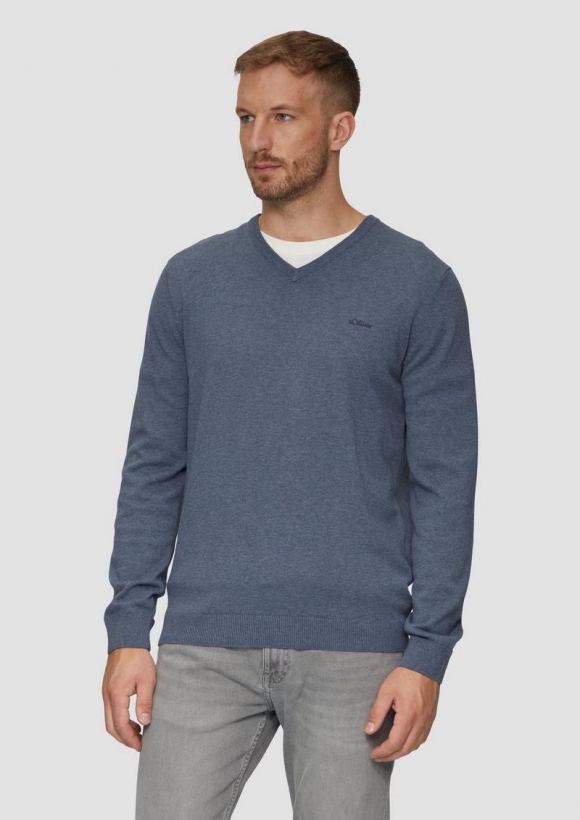 s.Oliver Strickpullover mit Logo-Stickerei - blau