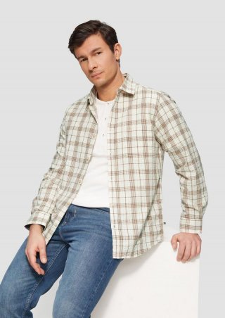 s.Oliver Regular Fit: Kariertes Baumwollhemd aus Seersucker - creme