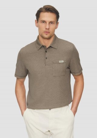 s.Oliver Poloshirt aus zweifarbigem Waffelpiqué mit Brusttasche - sandstein