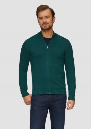 s.Oliver Strickjacke mit Stehkragen und Logo-Detail - petrol