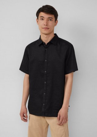 s.Oliver Regular Fit: Leichtes Kurzarmhemd aus 100% Leinen - schwarz