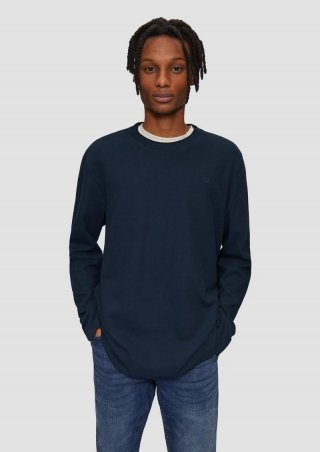 s.Oliver Longsleeve mit Rippstruktur und Logostickerei - dunkelblau