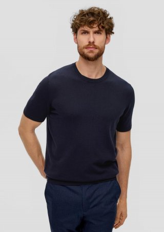s.Oliver Fein gestricktes T-Shirt mit Rippblende - navy