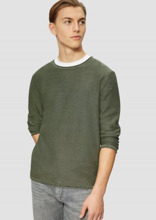 s.Oliver Gewaschener Strickpullover mit Rollkante - olivgrün