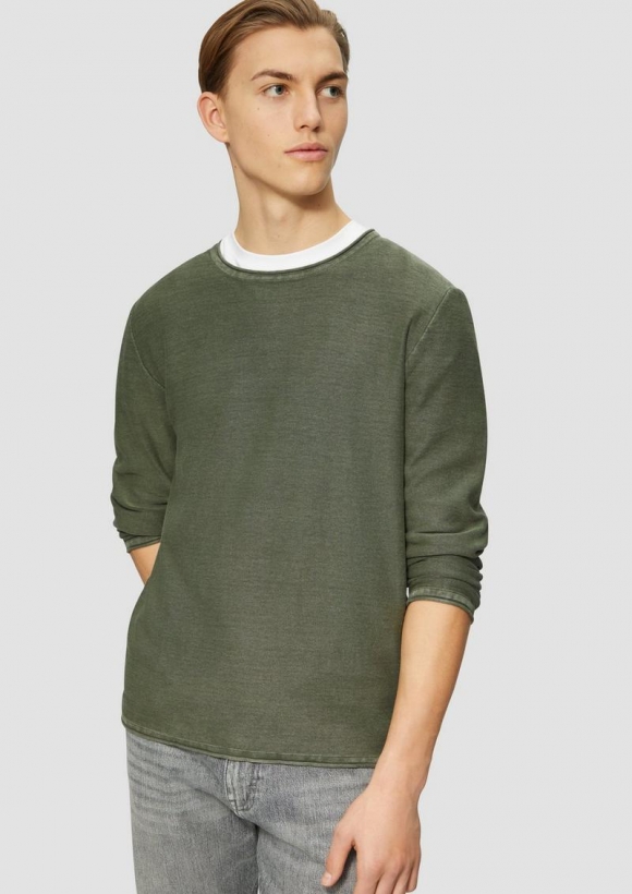 s.Oliver Gewaschener Strickpullover mit Rollkante - olivgrün