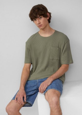 s.Oliver T-Shirt aus Waffelpiqué mit Brusttasche - olivgrün
