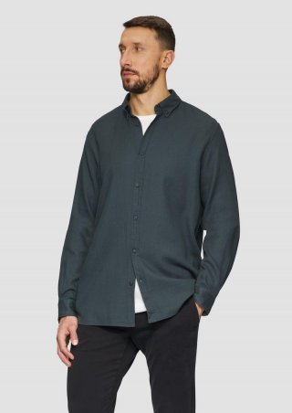 s.Oliver Regular Fit: Strukturiertes Baumwollhemd mit Button-Down-Kragen - schiefergrau