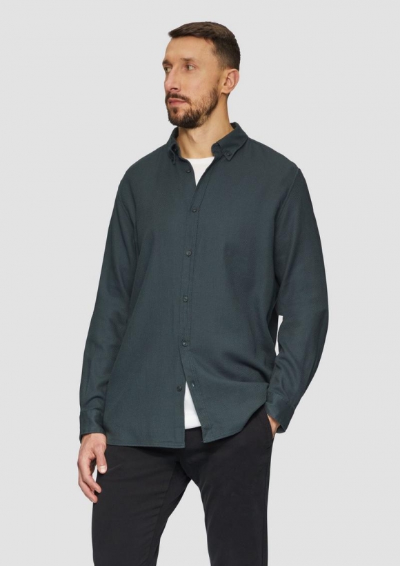 s.Oliver Regular Fit: Strukturiertes Baumwollhemd mit Button-Down-Kragen - schiefergrau