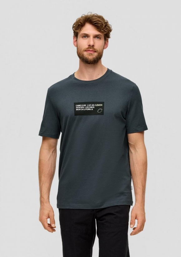 s.Oliver T-Shirt aus Baumwoll-Jersey mit Frontprint - schiefergrau