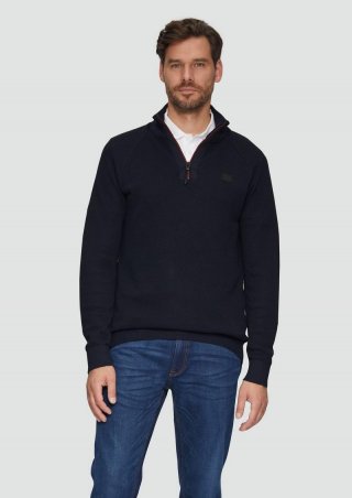 s.Oliver Strickpullover mit Troyer-Kragen und Strukturmix - navy