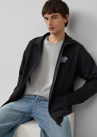 s.Oliver Sweatshirt-Jacke mit Stehkragen und Frontprint - schwarz