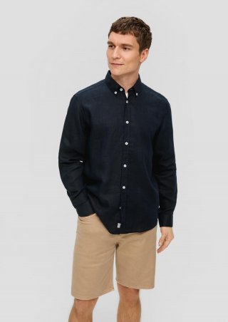s.Oliver Leinenhemd mit Button-Down-Kragen - navy