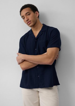 s.Oliver Resort Fit: Baumwollshirt mit Strukturstreifen - tiefblau