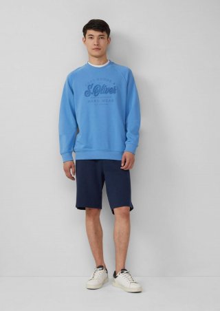 s.Oliver Detroit: Sweat-Bermuda mit Flammgarnstruktur im Relaxed Fit - tiefblau