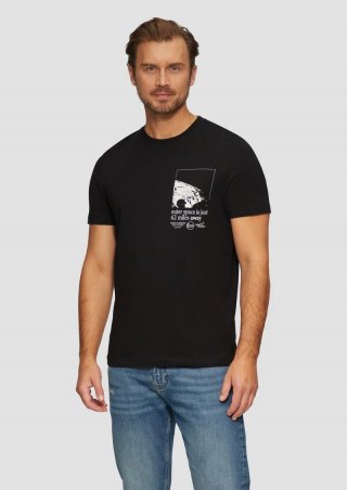 s.Oliver Baumwoll-T-Shirt mit Frontprint - schwarz