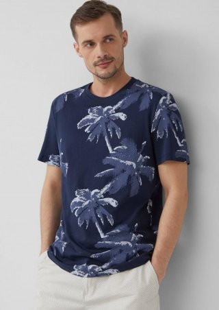 s.Oliver T-Shirt aus Baumwolle mit All-over-Print - tiefblau
