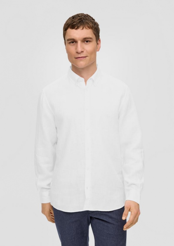 s.Oliver Leinenhemd mit Button-Down-Kragen - weiß