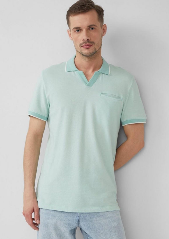 s.Oliver Poloshirt aus zweifarbigem Piqué mit Brusttasche - helles türkis