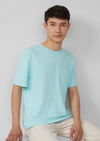 s.Oliver Flammgarn-T-Shirt mit Brusttasche und offenen Kanten - minze