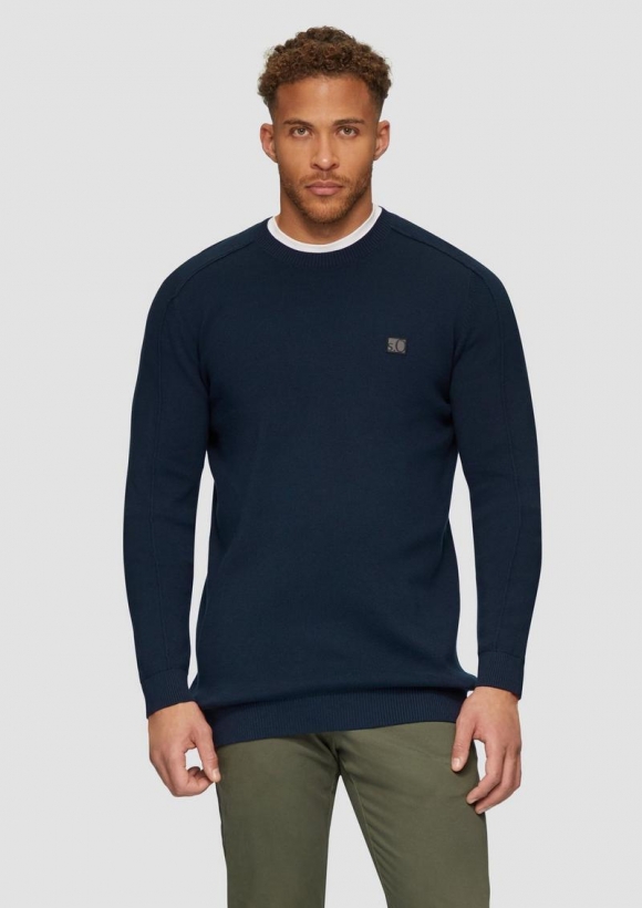 s.Oliver Strickpullover mit Nahtdetails und Logo - navy