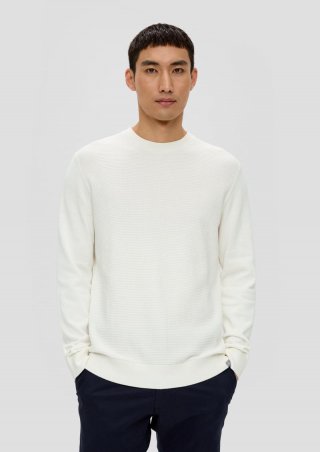s.Oliver Strickpullover mit Waffelpiqué-Muster - weiß