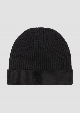 s.Oliver Baumwoll-Beanie mit Rippstruktur - schwarz