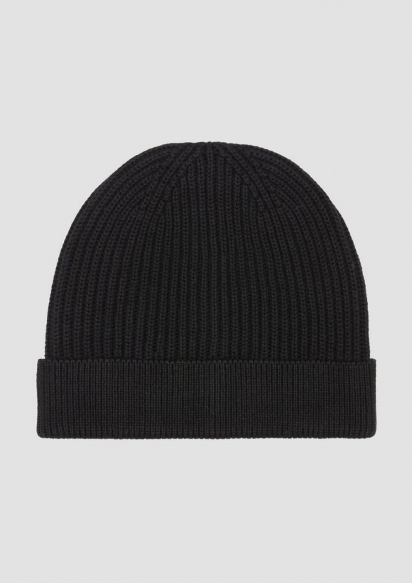 s.Oliver Baumwoll-Beanie mit Rippstruktur - schwarz