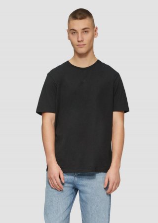 s.Oliver Basic Rundhals T-Shirt mit Logo-Druck - schwarz
