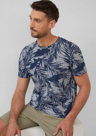 s.Oliver T-Shirt mit Crew Neck und All-over-Print - tiefblau