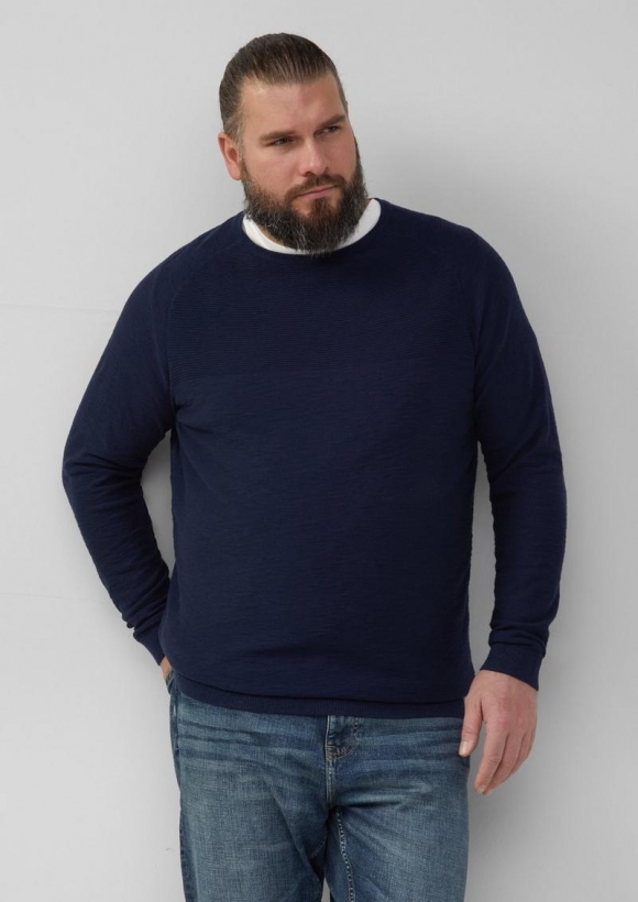 s.Oliver Baumwoll-Strickpullover im Mustermix - tiefblau