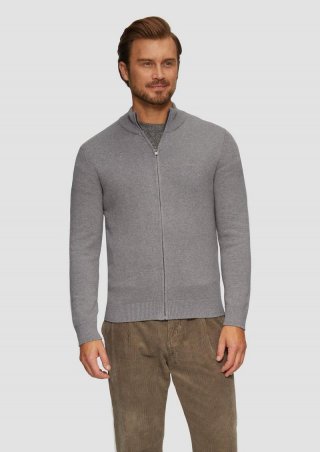 s.Oliver Strickjacke mit Stehkragen und Logo-Detail - graphit