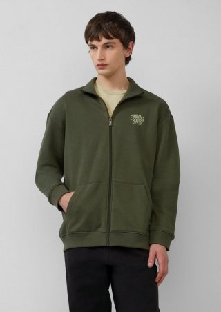 s.Oliver Sweatshirt-Jacke mit Stehkragen und Frontprint - olivgrün