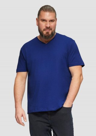 s.Oliver T-Shirt mit V-Ausschnitt und Logo-Print - ozeanblau